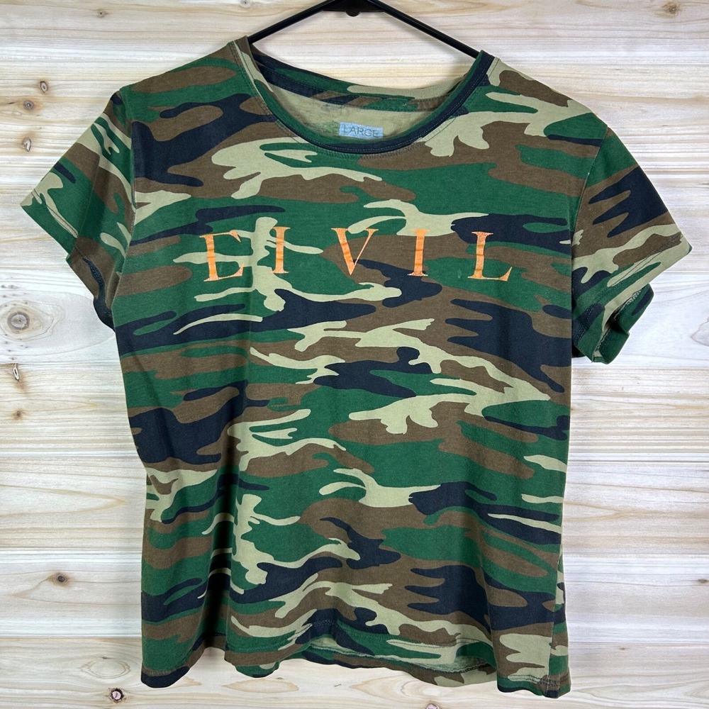 Civil Regime T-Shirt Womens Medium Green Brown Camo Camouflage Short Sleeve